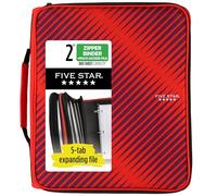 Five Star Zipper Binder, 2 Inch 3-Ring Binder for School, 6 Pocket Expanding File, 880 Sheet Capacity, Red (72538)