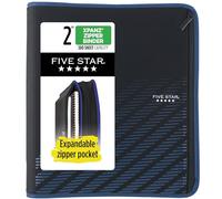 Five Star Zipper Binder, 2 Inch 3-Ring Xpanz Case Binder with Expansion Panel, Removable Pencil Pouch, 380 Sheet Capacity, Black & Blue (280109A)