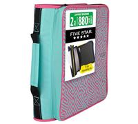 Five Star Zipper Binder 2 Inch O-Rings Case Organiser with Multi-Access and 5-Tab Expanding File Folder, 850 Sheet Capacity, Taffy Twist (290010J)