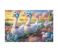 Five Swans with Bows on Path 1000 Piece Complete DIY Jigsaw Puzzle Collectors Mind Relaxation Educational Decorative Puzzle Gifts for Adults Sturdy Thick Cardboard 1000 PCS