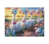 Five Swans with Bows on Path 500 Pc Classic Jigsaw Puzzle Puzzle for Adults Hard Challenging Hobby Home Decor Poster Smooth Wooden Cardboard 500 PCS