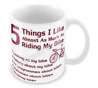 Five Things I Like Almost As Much As Riding My Bike Novelty Ceramic White 11oz (Red) Gift Mug by FT