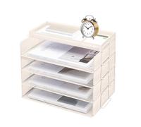 Five-Tier Metal Letter Holder with Top Box Large-Capacity Desk Organizer Stackable A4 Paper Organizer Letter Tray Office Desk Accessory For Home Office Use Letter Rack Off-White