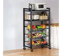 Five-Tier Rolling Storage Rack Trolley for Kitchen & Bathroom - Versatile Vegetable Organizer with Wheels, Practical Tiered Shelving Unit (40x30x107cm)