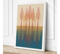 Five Trees in Line Geometric Canvas Wall Art Print 24x16 Inch (61 x 41 cm)
