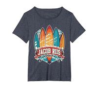 Five Vintage Surfboards - Jacob Riis Park Beach NY T-Shirt, Women's Plus, Heather Blue, 1X
