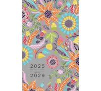 Five Year Planner 2025-2029: 5x8 Monthly Notebook Organizer Small | Abstract Flower Berry Design Gray