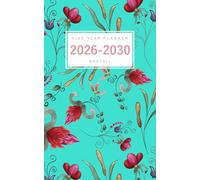 Five Year Planner 2026-2030: 5x8 Monthly Notebook Organizer Small | Retro Abstract Floral Design Turquoise