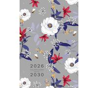 Five Year Planner 2026-2030: 6x9 Monthly Journal Organizer Medium | Blooming Flower Botanical Design Gray