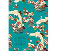 Five Year Planner 2026-2030: 8.5 x 11 Monthly Notebook Organizer Large | Japanese Crane Sakura Design Teal