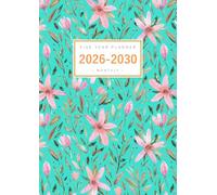 Five Year Planner 2026-2030: A4 Monthly Notebook Organizer Large | Massive Floral Leaf Design Turquoise