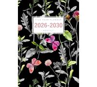 Five Year Planner 2026-2030: A5 Monthly Notebook Organizer Small | Meadow Flower Butterfly Herb Design Black