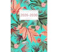 Five Year Planner 2026-2030: A5 Monthly Notebook Organizer Small | Tropical Flower Jungle Design Turquoise