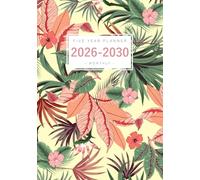 Five Year Planner 2026-2030: A5 Monthly Notebook Organizer Small | Tropical Flower Jungle Design Yellow