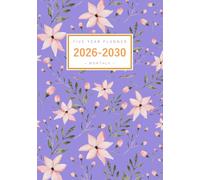 Five Year Planner 2026-2030: A5 Monthly Notebook Organizer Small | Watercolor Delicate Flower Design Blue-Violet