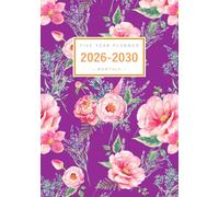 Five Year Planner 2026-2030: A5 Monthly Notebook Organizer Small | Watercolor Peony Rose Flower Design Purple