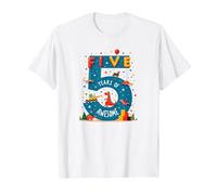 Five Years of Awesome: Dino Adventure Birthday Celebration T-Shirt, Men, White, 6XL