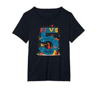 Five Years of Awesome: Dino Adventure Birthday Celebration T-Shirt, Women's Plus, Black, 3X