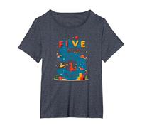 Five Years of Awesome: Dino Adventure Birthday Celebration T-Shirt, Women's Plus, Heather Blue, 3X
