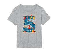 Five Years of Awesome: Dino Adventure Birthday Celebration T-Shirt, Women's Plus, Heather Grey, 3X