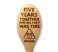 Five Years Together Funny Novelty Engraved Wooden Spoon | Prank Gift for 5th Fifth Year Couples Wood Wooden Wedding Anniversary | Perfect for Him or Her