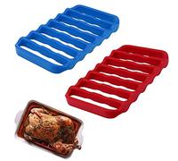 Fivebop 2 Pack Silicone Roasting Racks Non Stick Easy-Clean Cooling Rack for Cooking Baking Steaming (2pack-blue+red)