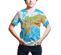 FiveEarl Kid's Print 3D World Map Funny Graphic Pattern Short Sleeve Tees Shirts for Youth Boys Girls 4-14 Years (as8, Age, 13_Years, 14_Years, Regular, T0098)