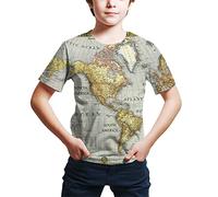 FiveEarl Kid's Print 3D World Map Funny Graphic Pattern Short Sleeve Tees Shirts for Youth Boys Girls 4-14 Years (as8, Age, 11_Years, 12_Years, Regular, TK0041)