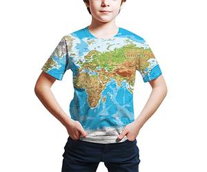 FiveEarl Kid's Print 3D World Map Funny Graphic Pattern Short Sleeve Tees Shirts for Youth Boys Girls 4-14 Years (as8, Age, 13_Years, 14_Years, Regular, T0098)