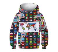 FiveEarl World Flags 3D Print Hooded Sweatshirt, Long Sleeve Pullover Hoodie for Youth Boys Girls, Ages 6-14 (UK, Age, 8 Years, 10 Years, Regular, Wflg05)