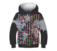 FiveEarl World Flags 3D Print Hooded Sweatshirt, Long Sleeve Pullover Hoodie for Youth Boys Girls, Ages 6-14 (UK, Age, 12 Years, 14 Years, Regular, Wflg01)
