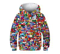 FiveEarl World Flags 3D Print Hooded Sweatshirt, Long Sleeve Pullover Hoodie for Youth Boys Girls, Ages 6-14 (UK, Age, 6 Years, 8 Years, Regular, Wflg03)