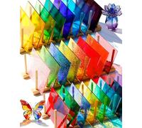 FIVEIZERO 24 Sheets Rainbow Transparent Stained Glass Sheets 4x6 Inch - Mixed Color Stained Glass Supplies for Suncatchers, Mosaic Glass Crafts, Fused Glass Supplies, Window Art & DIY Projects
