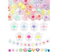 FIVEIZERO 300PCS Acrylic Flower Beads, Colorful Transparent Bead Charms for DIY Bracelets, Necklaces & Jewelry Craft Supplies