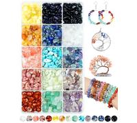 FIVEIZERO 600pcs Natural Chip Stone Beads 15 Colors Irregular Gemstone & Healing Crystal Chip DIY Jewelry Making Supplies for Adults Women Loose Rock Beads Bracelet Necklace Earrings