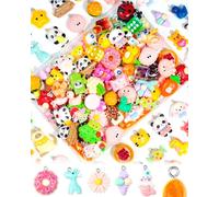 FIVEIZERO 70PCS Resin Charms for Jewelry Making, Random Assorted Cute Kawaii Animal, Fruit & Food Charm with Loops, Keychain Charms Bulk for Keychain Making, Kandi Bracelets, DIY Crafts & Accessories