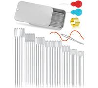 FIVEIZERO 80/40 PCS Premium Stainless Steel Sewing Needles, 7 Sizes Large Eye Sewing Sharp Needles, Leather Needle Embroidery Thread Needle with Threaders for Handsewing Art Crafts