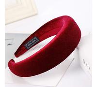 fivekim 11 Colors Women Padded Wide Sponge Headband Glitter Velvet Sweet Candy Color Hair Hoop Vintage Party Stretchy Thick Headpiece Hair Hoop Wine Red