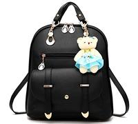 FiveloveTwo Fashion Backpack PU Leather Women Girls Backpack Purse School Shoulder Hobo Bag Satchels Top-Handle Bags, Black, 5