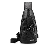 FiveloveTwo Mens Crocodile Sling Bag Multifunction Shoulder Crossbody Chest Bag Satchel Hiking Daypack Black