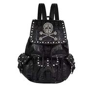 FiveloveTwo Women Rivets Backpack Rucksack Rhinestones Daypack Multi-Pocket Purse Shoulder Bag Black