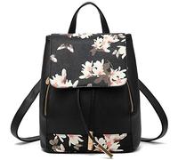 FiveloveTwo Womens Girls Fashion Backpack Rucksack PU Leather Backpack Purse School Shoulder Hobo Bag Satchels Top-Handle Bags, Black Flower, 6