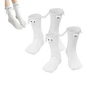 FiveMileBro White Unisex One Size 4 Count Modern Casual Solid Magnetic Socks, 2 Pairs of Hand-in-Hand Socks for Couples, Children, Adults