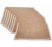 FiveRen Jute Burlap Placemat, Super Value Hand made Ladder Lace Look Placemat & One of life's little home luxuries, 40x30 cm (Set of 8)