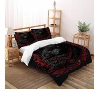FIVERGIDEC Black Wolf Red Bedding Set 3D Digital Printing Dark ForestAnimal Duvet Cover Set for Boys & Girls Chic Breathable Quilt Cover with Pillowcase Super King（260x220cm）