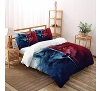 FIVERGIDEC Blue Wolf Red Wolf Bedding Set Digital Printe Contrast ForestAnimal Duvet Cover Set Microfiber Quilt Cover Suitable for Family,couple,children with Pillow Super King（260x220cm）
