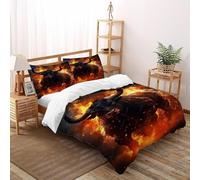 FIVERGIDEC Bull Flame Bedding Set Theme Bedspread Animal Themes Wildlife Duvet Cover Set 3 Pieces Chic Breathable Comforter Cover Universal for All Seasons with Pillowcase Double（200x200cm）