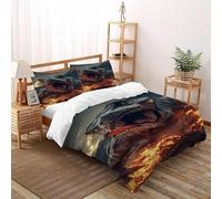 FIVERGIDEC Dinosaur Volcano Bedding Set 3D Digital Printing Chaos Volcano Beast Duvet Cover Set 3 Pieces Microfiber Comforter Cover for Boys & Girls with Pillowcase Super King（260x220cm）