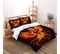 FIVERGIDEC Fire Phoenix Bedding Set 3D Digital Printing Myth Mythical Animal Duvet Cover 3 Pieces Set Chic Breathable Quilt Cover Universal for All Seasons with Pillow Double（200x200cm）
