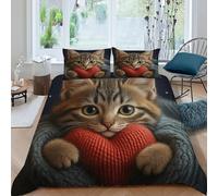 FIVERGIDEC Kitten Heart Bedding Set Theme Bedspread Cute Domestic Animal Duvet Cover Set 3 Pieces Chic Breathable Comforter Cover Universal for All Seasons with Pillowcase King（220x240cm）